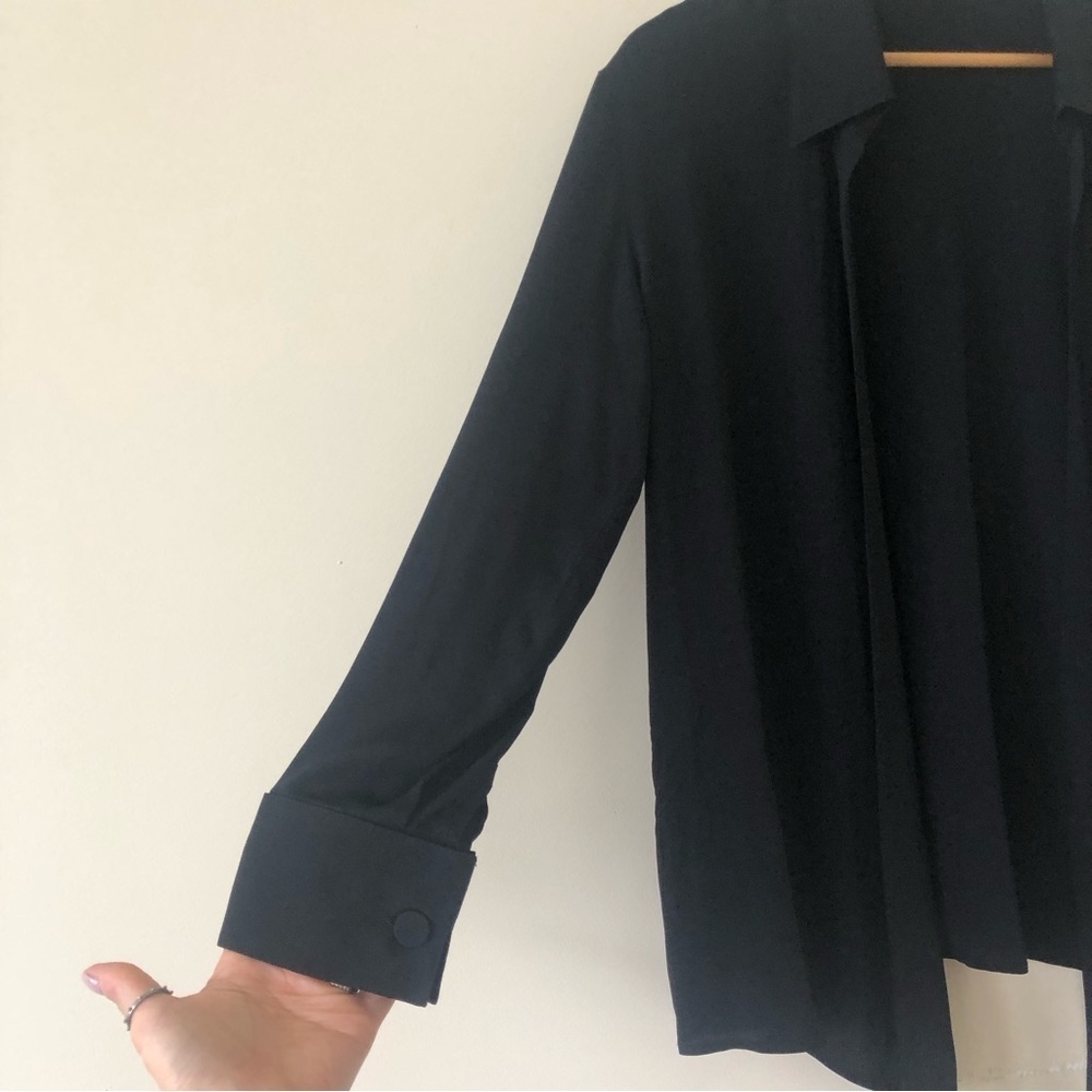 Emporio Armani Black Silk Blend Open Front Collared Cardigan size 38/8 - Picture 3 of 11
